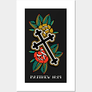 Cross Rose American Traditional Tattoo Flash Posters and Art